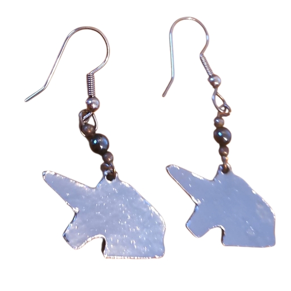 Silver Unicorn Earrings with Abalone Shell Accents - Picture 2 of 2